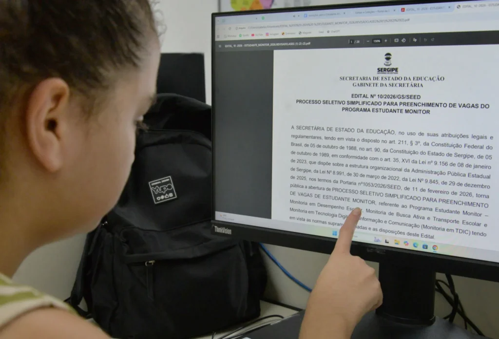 Governo de Sergipe abre inscrições para 6.050 vagas no programa Estudante Monitor 2026